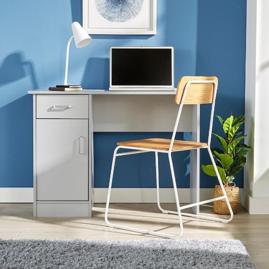 图片 Grey Desk 1 Drawer 1 Door Compact Computer Workstation Home Office Table