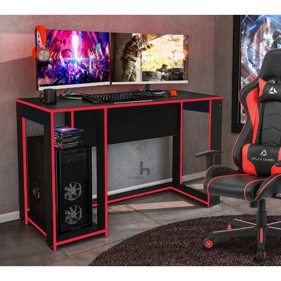 图片 (Black With Red Trim) Ryker Gaming Desk Computer Table Workstation Laptop PC Home Office Study Crafting