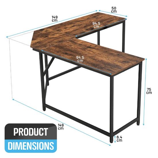 图片 ASAB L Shaped Computer Desk Wooden Corner Library PC Rustic Brown