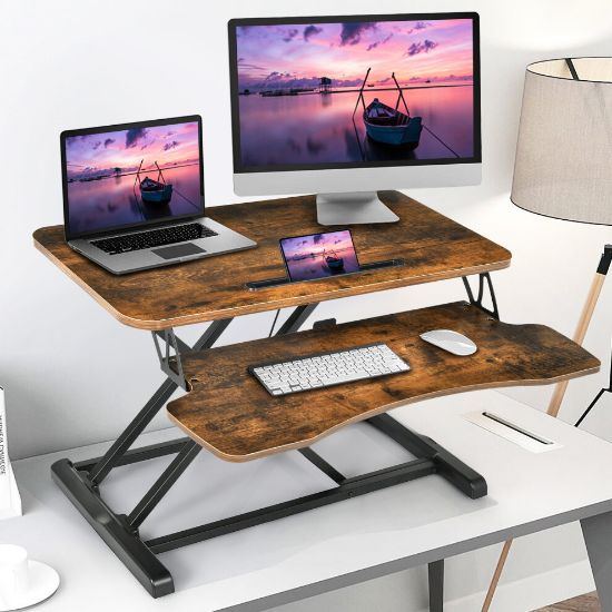 图片 Adjustable Standing Desk Converter Sit to Stand Raiser W/Keyboard Tray