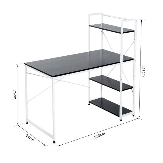 图片 HOMCOM Computer Desk Laptop Table w/ 4-tier Bookshelf X Frame White