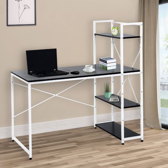 图片 HOMCOM Computer Desk Laptop Table w/ 4-tier Bookshelf X Frame White