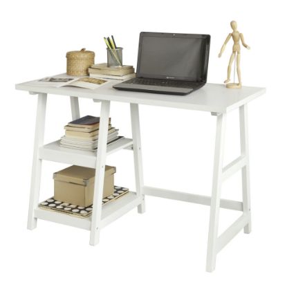 图片 SoBuy Office Desk with 2 Storage Shelves | White Workstation FWT16-W