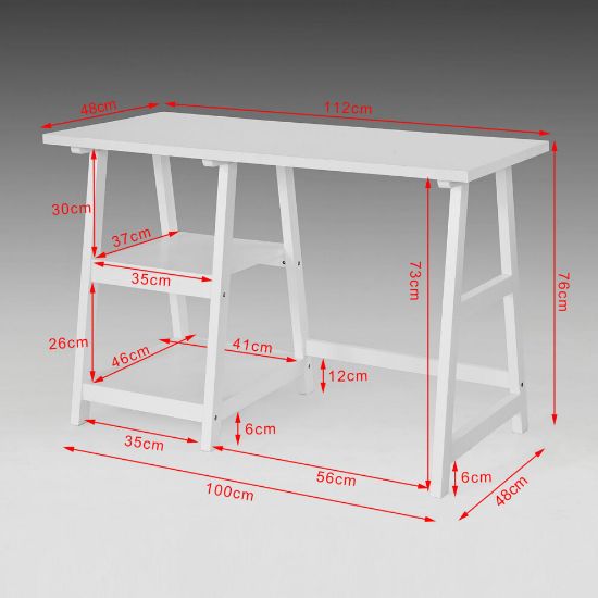 图片 SoBuy Office Desk with 2 Storage Shelves | White Workstation FWT16-W