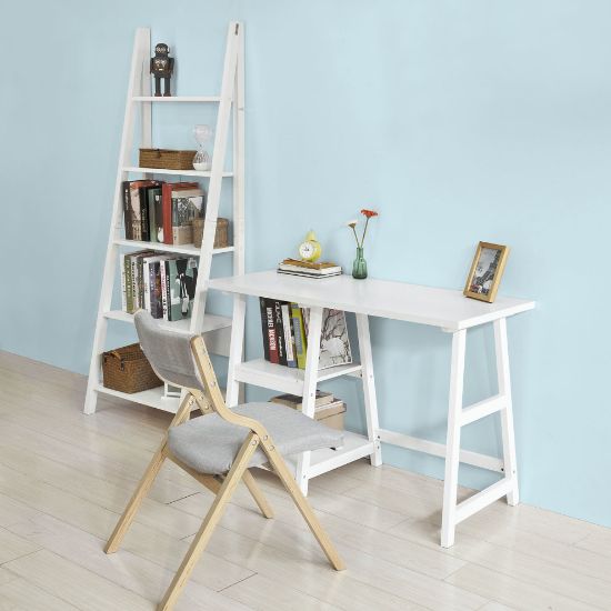 图片 SoBuy Office Desk with 2 Storage Shelves | White Workstation FWT16-W