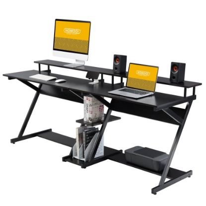 图片 Computer Desk for Two Person Z-Shaped with Monitor Riser Storage