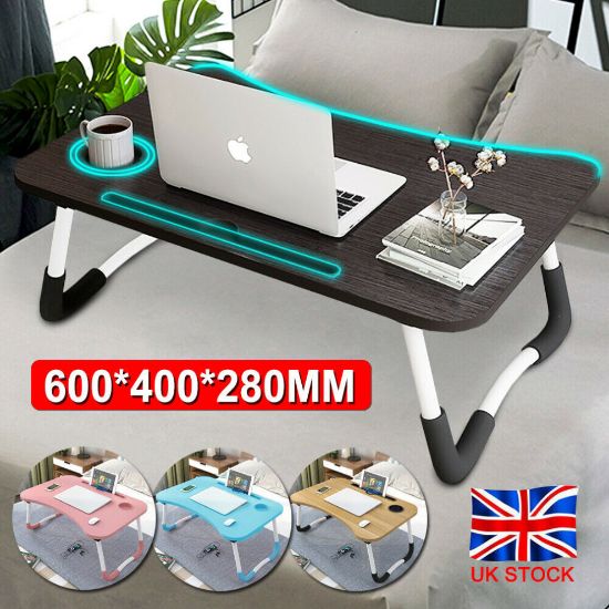 图片 Laptop Desk Laptop Bed Tray Table Large Foldable Laptop Notebook Stand Desk with Ipad and Cup Holder