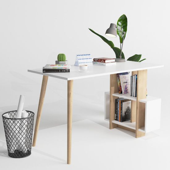 图片 P&W Desk|Home Office Computer Desk with Shelves,Oak&White, 120x60x73cm