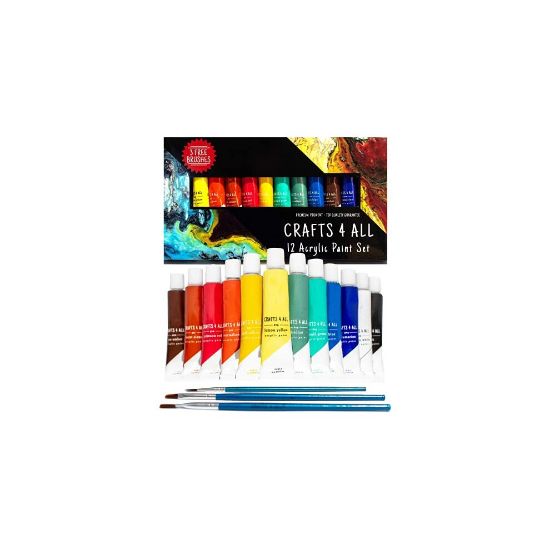 图片 Crafts 4 ALL Acrylic Paint Set - 12 Paints for Canvas, Wood, Ceramic, Fabric - Non Toxic, Vibrant Pigments for Beginners, Students and Professional