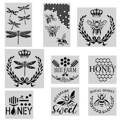 图片 9PCS Dragonfly Stencil for Painting Bee Stencil Honeycomb Stencil Reusable