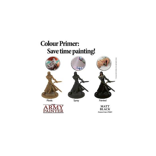 图片 The Army Painter Color Primer Spray Paint, Matt Black, 400ml, 13.5oz - Acrylic Spray Undercoat for Miniature Painting - Spray Primer for Plastic Minia