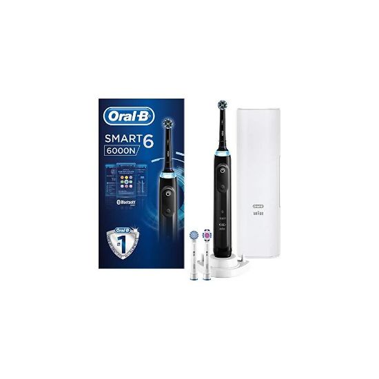 图片 Oral-B Smart 6 6000N CrossAction Electric Toothbrush, 1 Black App Connected Handle, 5 Modes, Pressure Sensor, 3 Toothbrush Heads, Premium Travel Cas