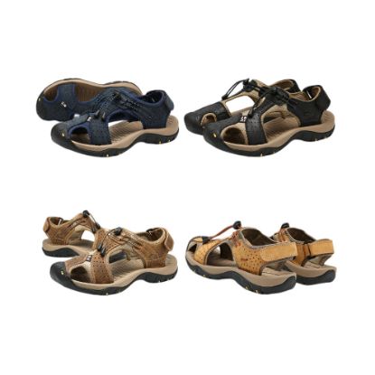 图片 Summer Breathable Leather Beach Shoe Men Walking Hiking Sandal Closed Toe Large