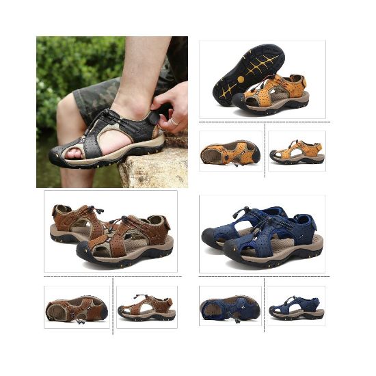 图片 Summer Breathable Leather Beach Shoe Men Walking Hiking Sandal Closed Toe Large