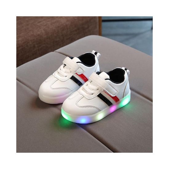 图片 Luminous Sneakers Toddler Kids Children Baby Striped Shoes LED Light Up(21-30)