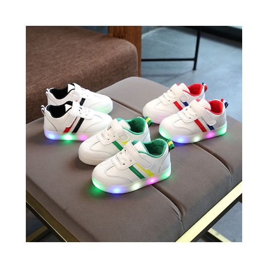 图片 Luminous Sneakers Toddler Kids Children Baby Striped Shoes LED Light Up(21-30)