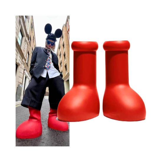 图片 Mschf Red Big Boots Astroboy Rain Boots Rubber Sole Cartoon Unisex Versatile