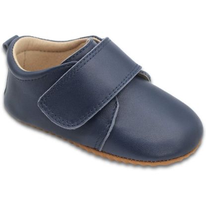 图片 Dotty Fish Leather First Walking Baby Shoe. Classic Navy and Brown for Boys. Non-Slip. UK 3-7 Child