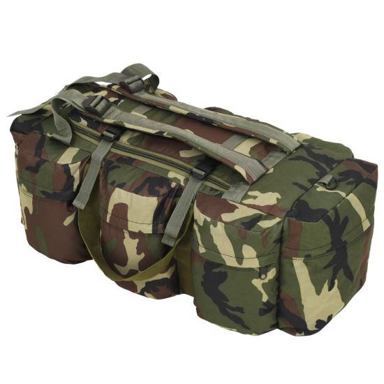 图片 vidaXL 3-in-1 Army-Style Duffel Bag 90 L Camouflage Travel Holdall Backpack