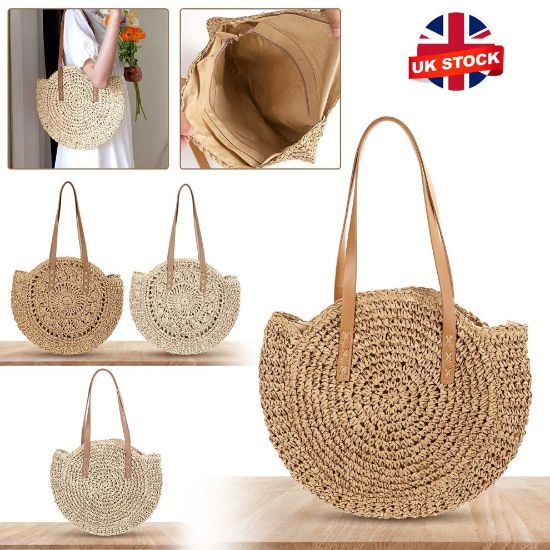 图片 Woven Shoulder Handbag Beach Boho Tote Straw Bag