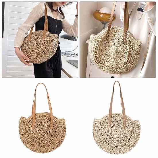 图片 Woven Shoulder Handbag Beach Boho Tote Straw Bag