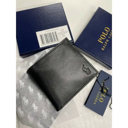 图片 Polo Ralph Lauren Men's Bifold Pebble Leather Card & Coin Pocket Wallet Black