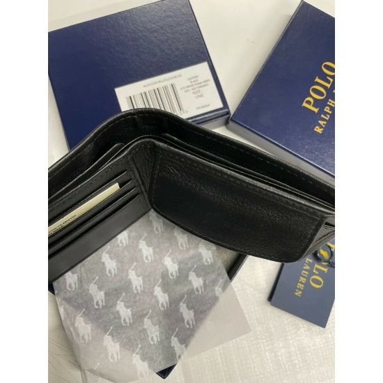 图片 Polo Ralph Lauren Men's Bifold Pebble Leather Card & Coin Pocket Wallet Black