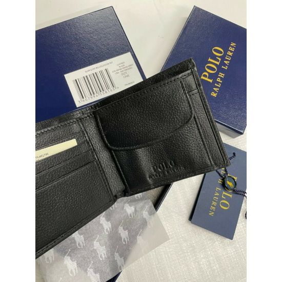 图片 Polo Ralph Lauren Men's Bifold Pebble Leather Card & Coin Pocket Wallet Black