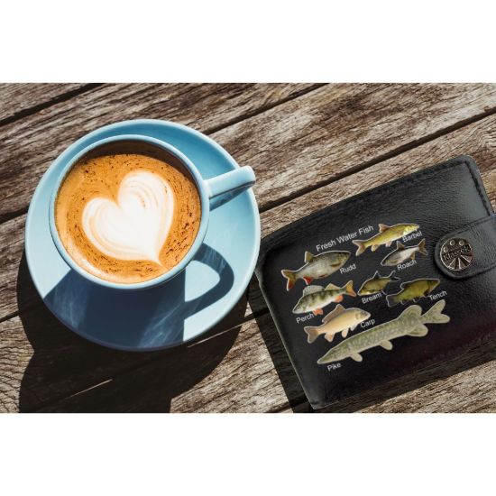 图片 (With Chain) Freshwater Fishermans Fishing Mens Wallet Chain Leather Coin Pocket Klassek RFID Blocking Credit Card Slots and Metal Gift Box